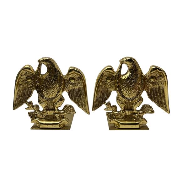 Baldwin Vintage Heavy Brass Eagle Bookends Forged in USA – Patriotic Home Decor - Picture 1 of 4